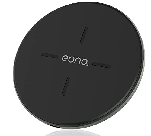 Amazon Brand - Eono Chargeur Induction C1 Chargeur sans Fil Qi certifié 15W Max Pad de Charge Rapide Chargeur pour iPhone 13/12 Mini/12 Pro, Galaxy S20/20+/20 Ultra, Noir(Non AC Adaptateur)