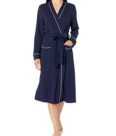 Amazon Essentials Peignoir Long en Tissu Nid D’Abeille Léger Femme, Bleu Marine, M