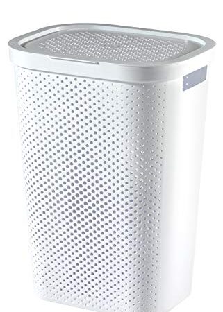 CURVER Coffre à Linge Infinity 60L - Bac à Linge Sale avec Couvercle - Bonne Aération - Poignées Ergonomiques - Pour Salle de Bain ou Buanderie - 100% recyclé - 43,7 x 35,1 x 60,2 cm - Blanc