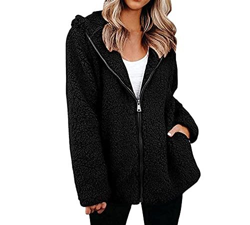 Dasongff Veste Chaude Femme Teddy à Carreaux Blouson Femmes Long Chic et Élégant Manteaux avec Capuche Vestes de Moto Blouson Mi Saison Doudoune Confortables Gilet Mode Manteau Trench