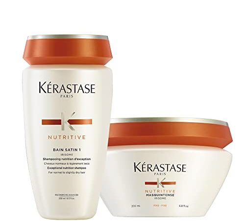 Kérastase Bain Satin nutritif, 1 250 ml + Masquintense nutritif pour cheveux fins, secs et sensibilisés, 200 ml