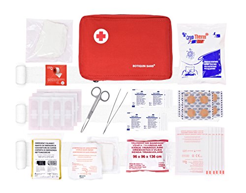 Trousse de Premier Secours ROL avec 90 articles (couverture de survie isothermique, pack de froid, bande triangulaire, ciseaux et pince à écharde en acier inox.)