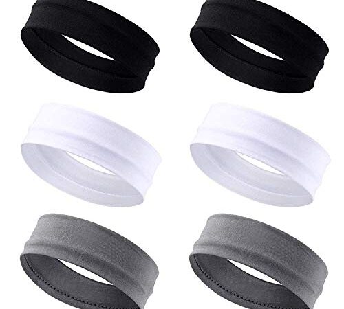 6pcs Bandeau Cheveux Femme Elastique Bande de Cheveux Large Headband Bandeau de Sport Yoga 3 Couleurs Turban Accessoire Cheveux (2Blanc+2Noir+2Gris)