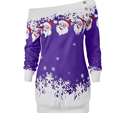 Charmma Pull de Noël à manches longues pour femme Motif Père Noël et neige - Violet - X-Large