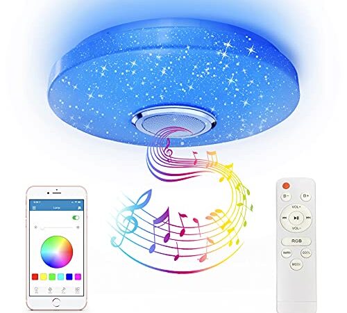 CheDux 36 W Plafonnier LED à Intensité Variable,RGB Lumière Musicale à Changement de CouleurAvec Haut-parleur Bluetooth, Convient Pour Salle de Bain, Chambre