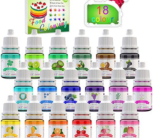 Colorant Alimentaire - 18 Couleurs de Colorant Alimentaire Liquide Concentré pour Gâteau, Cuisson, Décoration, Glaçage - Colorants Alimentaires arc-en-ciel pour Slime, Artisanat - Bouteilles de 6 ml