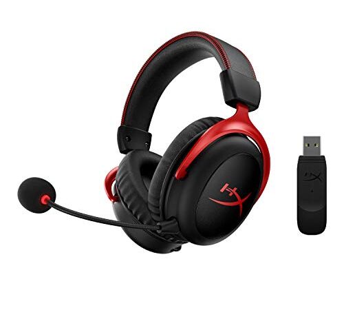 HyperX Casque de jeu sans fil Cloud II pour PC PS4 PS5 Longue durée de vie de la batterie jusqu'à 30 heures Son Surround 7.1 Microphone antibruit amovible Noir/Rouge Taille unique