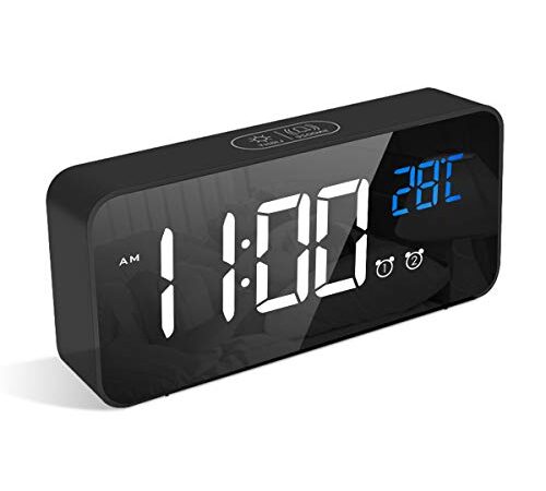 LATEC Réveil Numérique, Alarm Réveil LED avec Fonction Snooze, Charge des Ports USB (Noir)