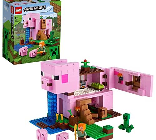 LEGO 21170 Minecraft La Maison Cochon, Jouet de Construction, avec 3 Figurines Alex, Animaux et Creeper, pour Garçons et Filles de 8 Ans et Plus