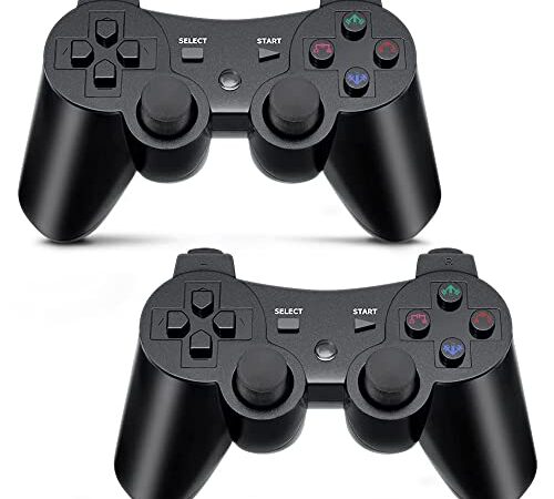 Manette pour PS3 sans Fil 2 Pèces, Bluetooth Contrôleur pour Playstation 3 Compatible avec Double Vibration Six-Axes pour Play 3(2 Noir)