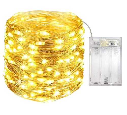 OEMG Guirlande Lumineuse 12m 120 LED - 3 Modes Guirlande Lumineuse a Pile Mini Led Intérieur Girlande de Lumière Decoration pour Chambre Noël Mariage Soirée Maison Jardin Fairy Lights, Blanc Chaud