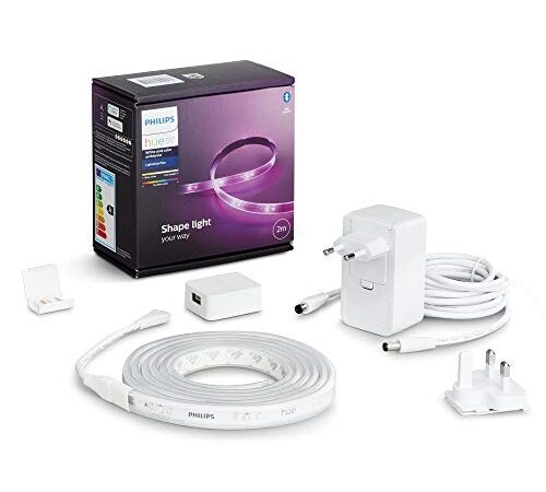 Philips Kit LED intelligent Hue Lightstrip Plus v4 [2 m] Ambiance blanche et couleur avec Bluetooth, fonctionne avec Alexa, Google Assistant et Apple HomeKit