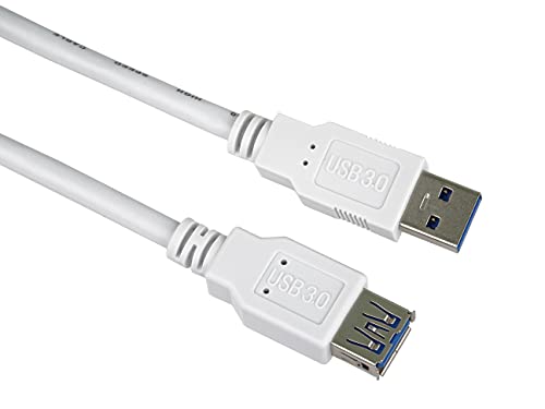 PremiumCord Rallonge USB 3.0-5 m - Câble de données SuperSpeed jusqu'à 5 Gbit/s - Câble de Charge USB 3.0 Type A Femelle vers mâle - 9 Broches - 3 blindages - Couleur : Blanc - Longueur : 5 m