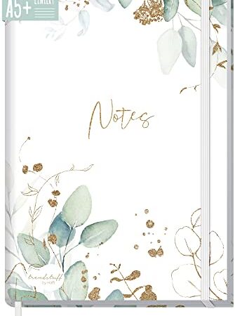 Carnet de notes A5+ ligné avec élastique [feuille dorée] de Trendstuff by Häfft | 156 pages, 78 feuilles | comme bullet journal, journal intime, carnet de notes | Durable et neutre pour le climat