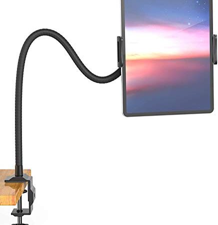 Jumkeet Support Tablette avec Col de Cygne, Support Tablette pour Lit Réglable Stable, Support pour iPad iPhone Telephone Series/Nintendo Switch/Samsung/Kindle et Plus, 60cm de Longueur Totale