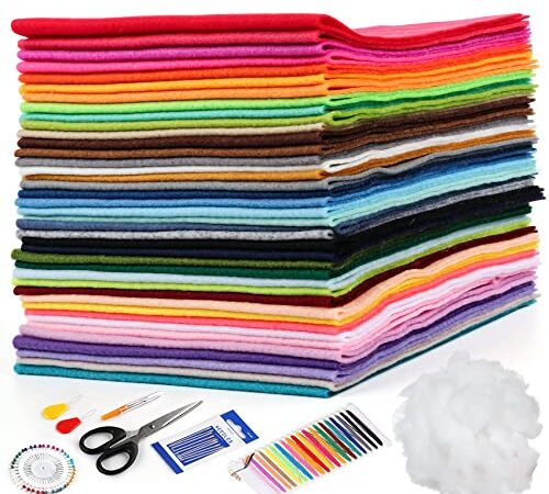 20x30cm Tissu en Feutre Loisir Creatif 40Pcs Feuille de Feutrine,Extra Doux Polyester Feutrine avec Ouate de Rembourrage+Fil à Broder+Outils Accessoires Feutre Tissu Non Tissé pour DIY Projet de Noël