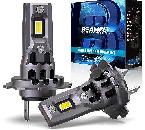 BEAMFLY Ampoule H7 LED 18000LM, Lampes de Phares Voiture, Kit de Conversion Halogène 12V, 6000K Blanche Puissante