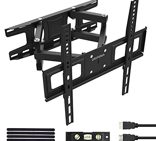 GRIFEMA Support Mural TV 26-65 Pouces -Fixation Murale TV Peut Contenir Jusqu'à 35KG, Accroche Television Mural Orientable (± 45°),Incline ((+8°,-12°)et Étend, Support Vesa pour TV Plat/ Incurvé,Noir