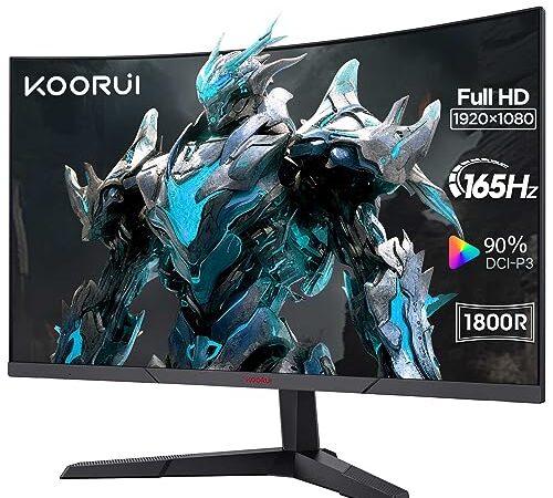 KOORUI 24'' Ecran PC Gaming Incurvé 1800R, Moniteur PC Dalle VA, Résolution FHD (1080P), 165Hz, DCI-P3 90%, Lunette Ultra-Mince, Inclinaison réglable, Prend en Charge HDMI/DP