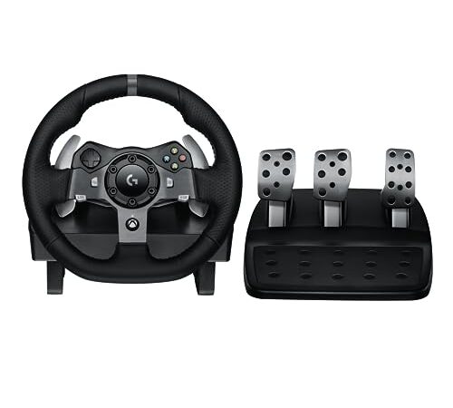 Logitech G920 Driving Force Volant de Course avec Pédales, Retour de Force, Palettes Volant Acier Inoxydable, en Cuir, Rotation 900°, Prise EU, Xbox Series X|S, Xbox One, PC - Noir