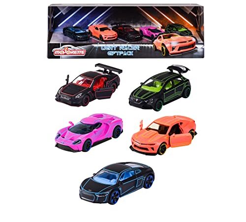 Majorette - SL Light Racer Giftpack - Coffret 5 Véhicules - Voitures Miniatures en Métal - Couleurs Néon - Echelle 1/64ème - 212053179