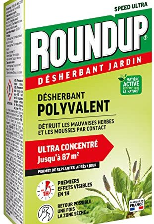 ROUNDUP RMU200N - Désherbant Jardin Action 2 en 1 Polyvalent 200 ml - Premiers effets visibles 1h - Elimine mauvaises herbes et mousses par simple contact - Produit à base d'acide pélargonique - 87m²