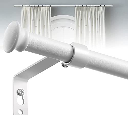 Tringle à Rideaux, 71-236cm Tringle à Rideau Extensible avec Couvercle et Supports Ensemble de Quincaillerie en Acier Inoxydable Réglable - 16mm de Diamètre Fenêtre Décorative pour Salon/Blanc Mat