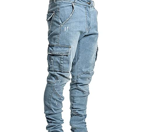 ADOSSAC Jeans pour Homme Pantalon Denim Slim Fit Homme Jean Vetement Pantalon De Survêtement Jeans Homme Coton Denim de Couleur Pantalon de Travail Hip-hop délavé Vintage, Bleu, L