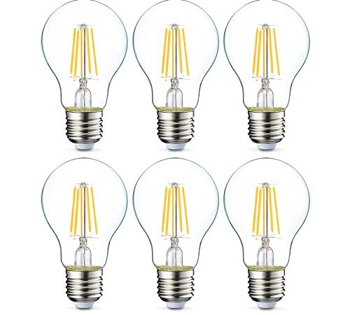 Amazon Basics Lot de 6 ampoules LED Culot Edison à vis E27 4,3 W (équivalent 40 W) Filament transparent Intensité non variable