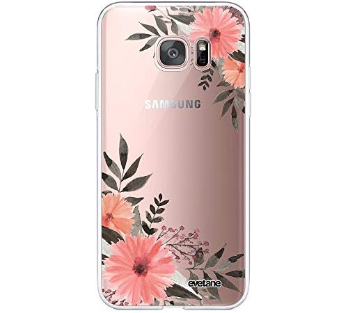 Evetane - Coque Silicone Compatible Samsung Galaxy S7 Edge - Protection Intégrale 360, Fine et Transparente - Coque Avant & Arrière - Haute Résistance - Fleurs Roses