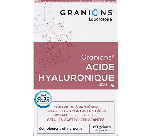 GRANIONS Acide Hyaluronique, Contribue à améliorer l'hydratation et à la beauté de la peau, Acide hyaluronique 210 mg, Marque Française, 60 Gélules