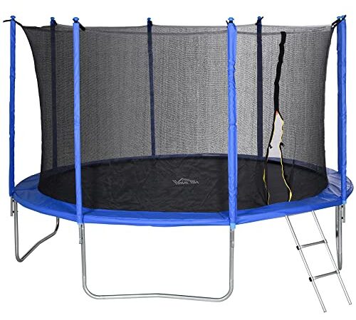 HOMCOM Trampoline Rond Ø 366 cm avec Filet de Protection, capacité 150 kg pour Adultes et Enfants - Bleu et Noir