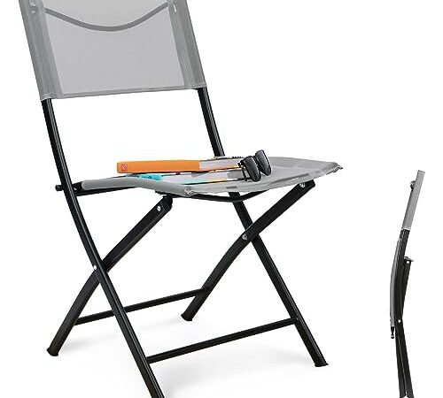 HOMECALL - Chaise de jardin et de camping pliable en textilène, gris clair