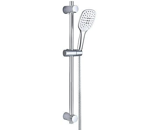 JOHO Barre de Douche INOX Chrome 70 cm avec Douchette à main 3 Jets Barre Douche avec Curseur et Support de Douche Muraux Réglable 1210CP