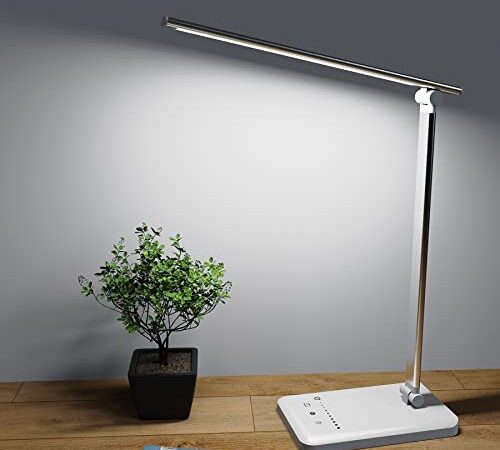 Somerick Lampe de Bureau LED - Lampe de Table à intensité variable USB avec 5 niveaux de luminosité et 5 niveaux, lampe de bureau avec contrôle tactile pour la lecture, le bureau, l'étude (Blanche)